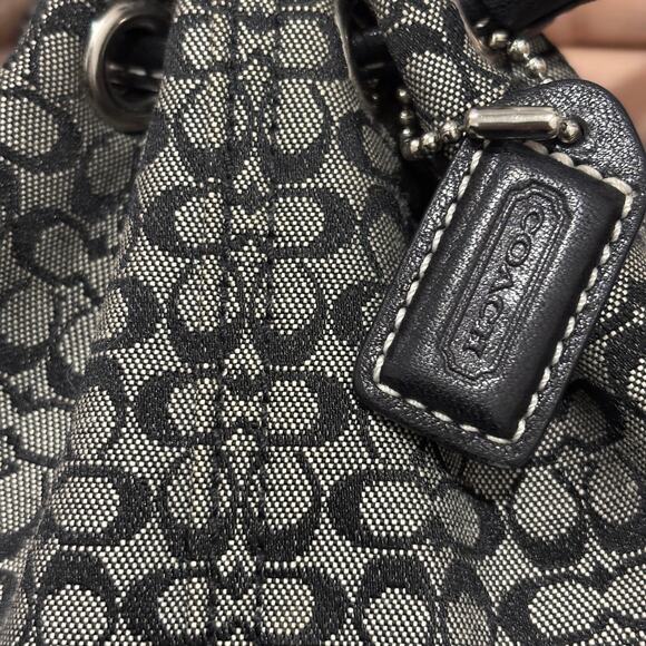 Y2K Coach Signature Rare Mini Drawstring Bucket Bag Black Grey - Picture 3 of 5
